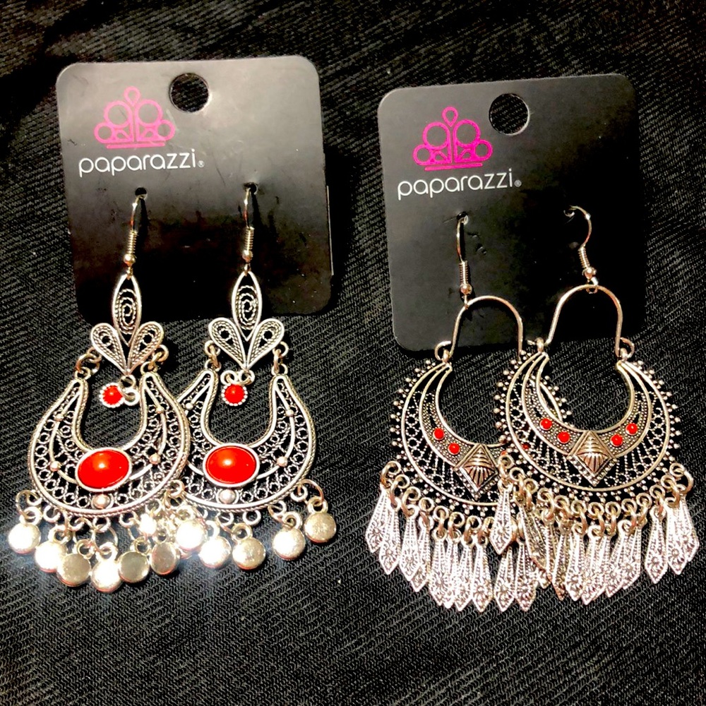 2019 Paparazzi Earrings Red and Silver